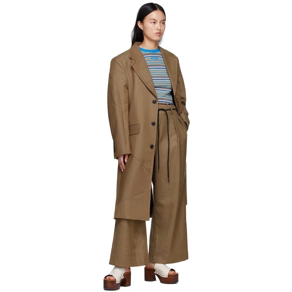 Andersson Bell Coat Womens Medium Wool Blend Checked Houndstooth Patchwork Japan - Picture 5 of 16